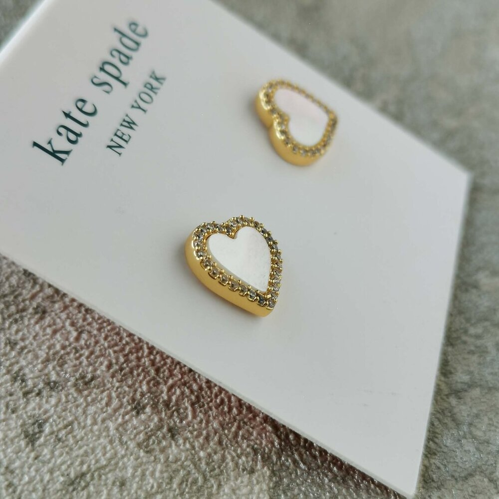Kate Spade Gold and White Heart Earrings - Picture 2 of 3